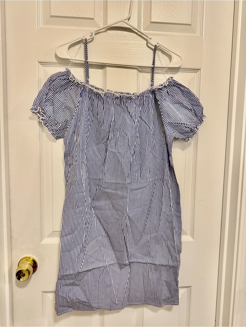 Heart & Hips Blue and White Striped Off-Shoulder Camisole Dress